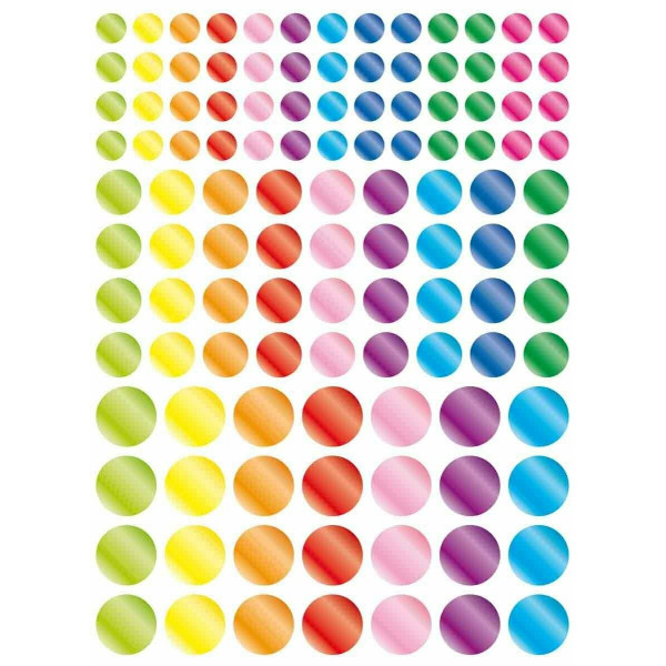 Gommettes rondes métallisées assortiment couleurs et tailles 348 pièces