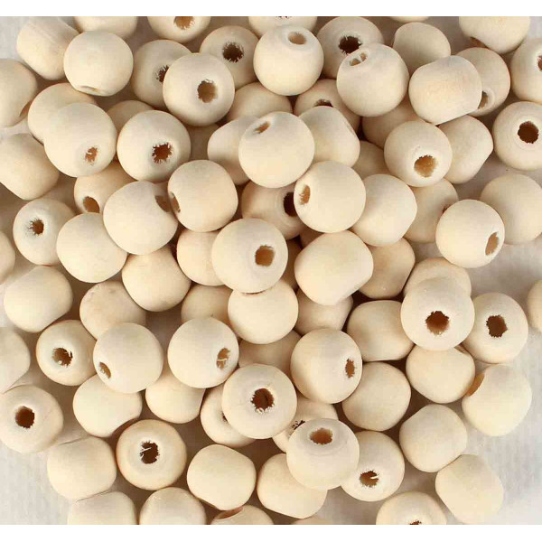 Sachet de 100 perles rondes en bois brut diamètre 1cm