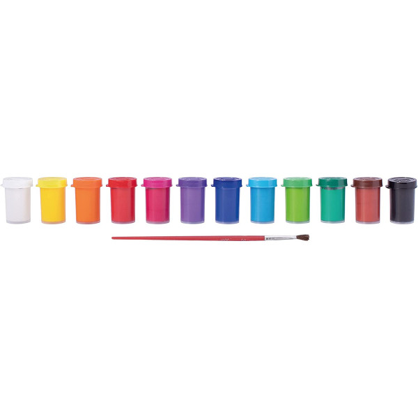 Gouache scolaire Jovi assortiment de 12 pots 15 ml avec pinceau couleurs vives