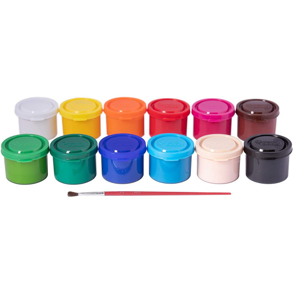 Gouache - Enfant - Scolaire - 12 couleurs vives - Pots de 35ml + pinceau - Jovi
