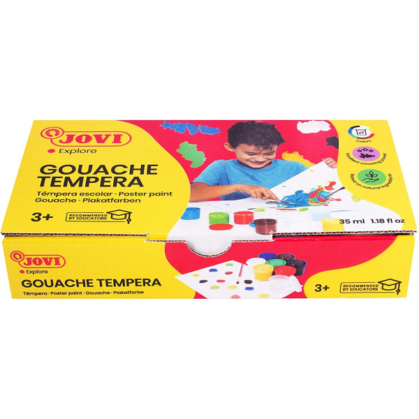 Gouache scolaire Jovi assortiment de 7 pots 35 ml avec pinceau couleurs vives