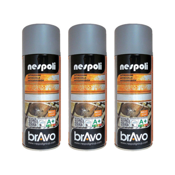 Lot de 3 bombes de peinture professionnelle Nespoli antirouille - gris