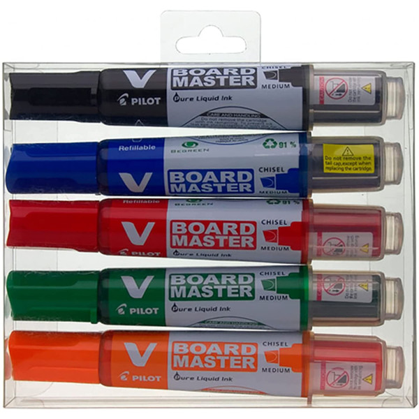 Etui de 5 marqueurs pour tableau blanc V Board Master Pilot pointe médium biseautée