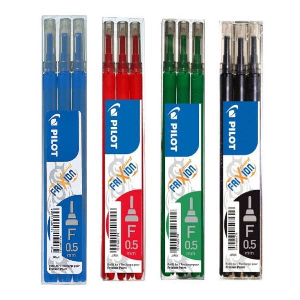 Lot de 4 étuis de 3 recharges FriXion pointe fine 0,5mm Pilot