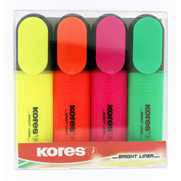 Etui De 4 Surligneurs Bright Liner - Pointe Biseautée - Kores pas cher