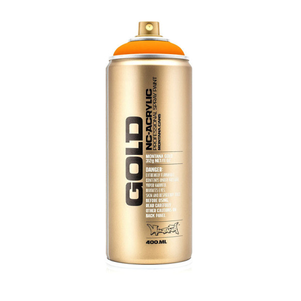 photo-Bombe de peinture - Gold - Acrylique - Power orange - F2000 - 400ml - Montana Cans