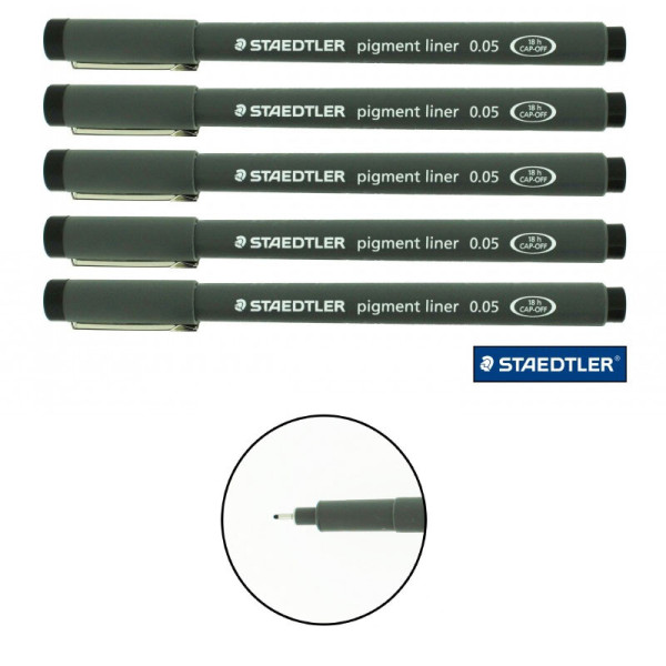 Lot de 5 feutres Pigment Liner - Staedtler - Pointe 0.05Mm - Noir