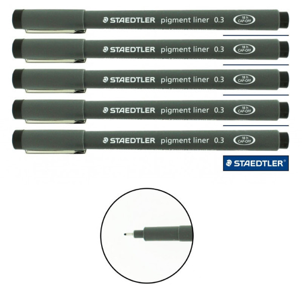 Lot de 5 feutres Pigment Liner - Staedtler - Pointe 0.3Mm - Noir
