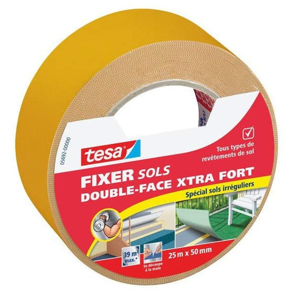 Ruban adhésif extra fort double face sols irréguliers 25m x 50mm
