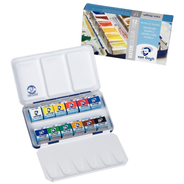 Coffret 12 godets peinture aquarelle Van Gogh Royal Talens boîte en métal