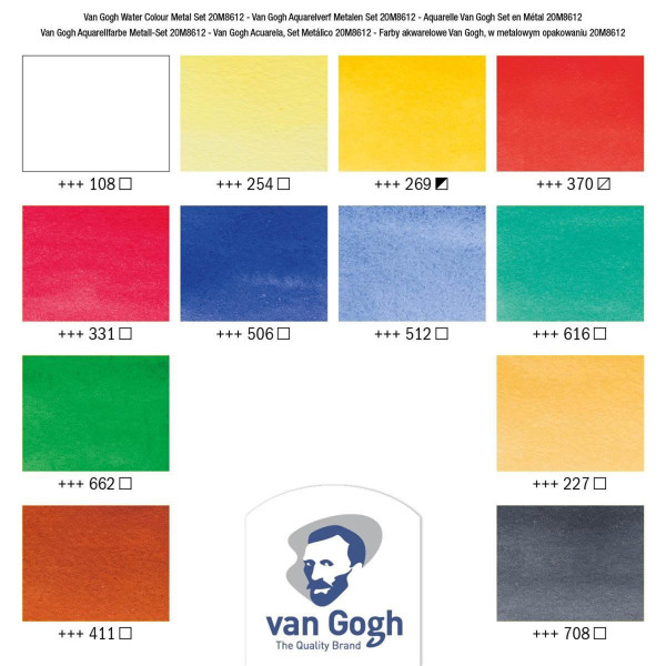 Coffret 12 godets peinture aquarelle Van Gogh Royal Talens boîte en métal