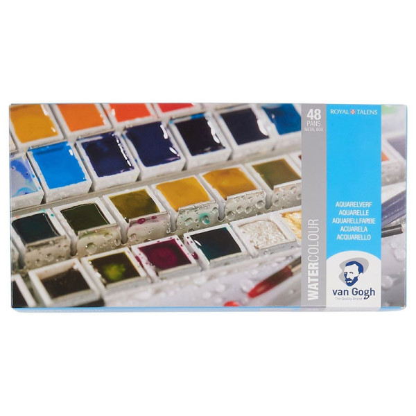 photo-Peinture aquarelle - Coffret métal - 48 godets + palette intégrée - Van Gogh
