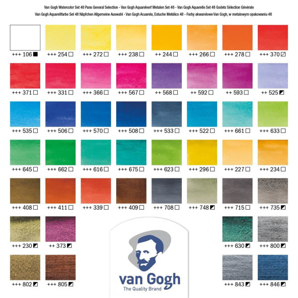 Peinture aquarelle - Coffret métal - 48 godets + palette intégrée - Van Gogh