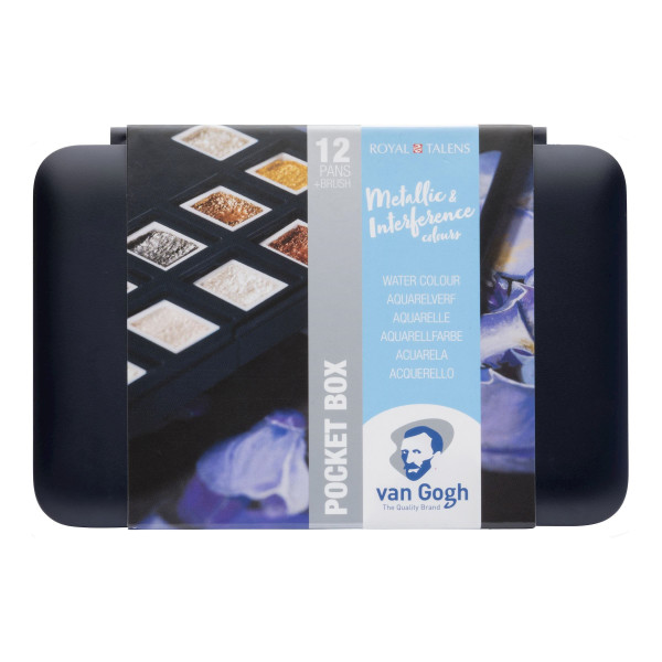 Peinture aquarelle - Coffret 12 godets + pinceau - Couleurs métallisées - Van Gogh