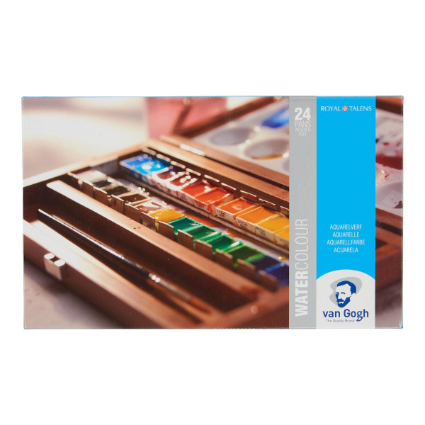 Coffret 24 demi-godets peinture aquarelle Van Gogh Royal Talens boîte en bois