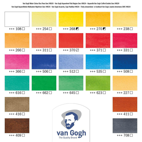 Coffret 24 demi-godets peinture aquarelle Van Gogh Royal Talens boîte en bois