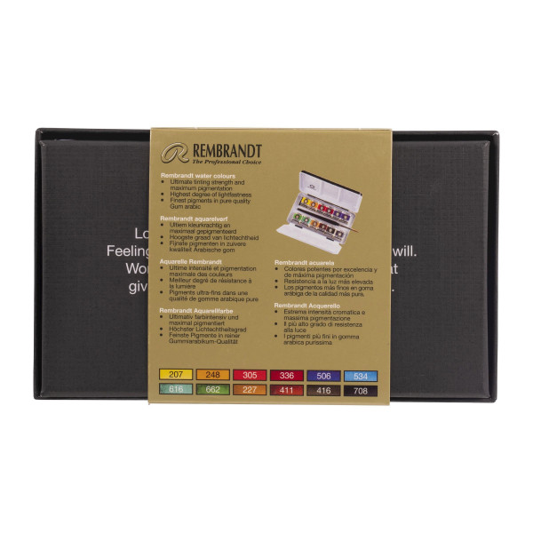 Boîte métal de 12 godets de peinture aquarelle Rembrandt assortiment