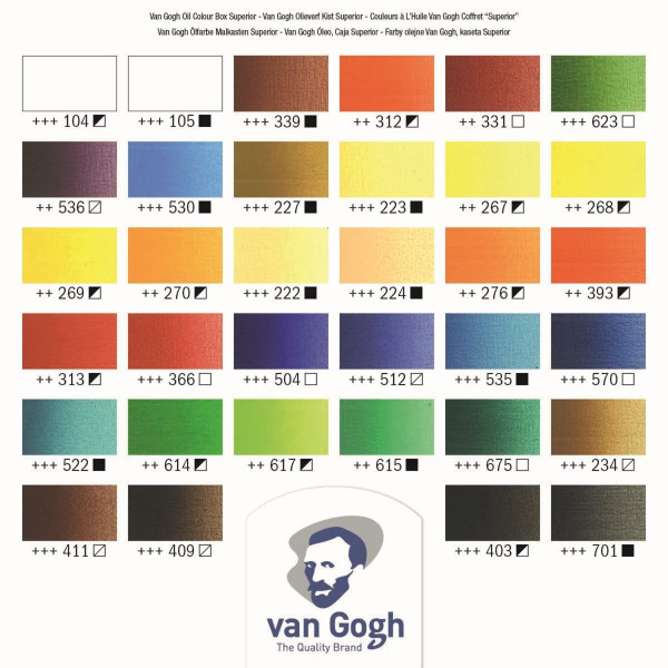 Coffret en bois de 32 tubes peinture à l'huile Van Gogh avec accessoires