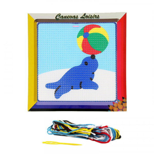 Kit canevas Otarie et ballon 15 x 15 cm gros trous