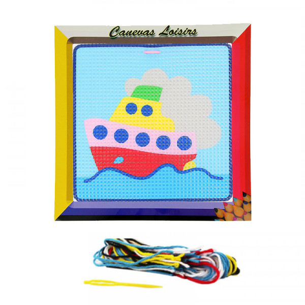 Kit canevas joli bateau 15 x 15 cm gros trous