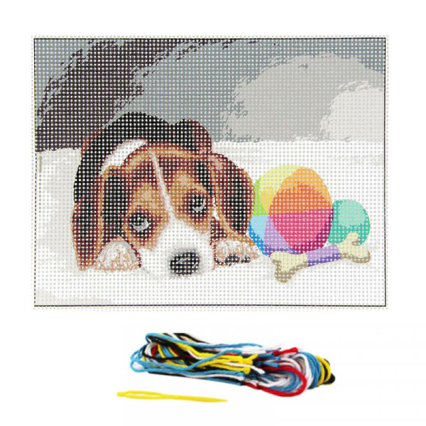 Kit complet canevas 15 x 20 cm motif petit chien chiot