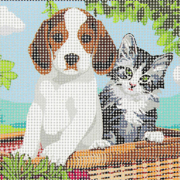 Kit complet canevas 15 x 20 cm motif chiot et chaton