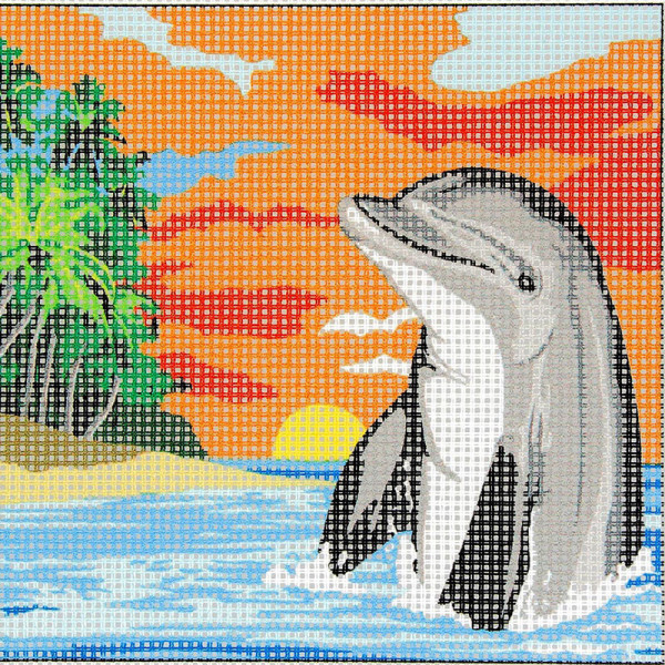 Kit complet canevas 15 x 20 cm motif dauphin bord de mer
