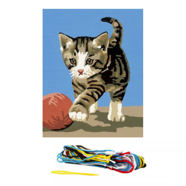 Kit complet canevas 15 x 20 cm motif chaton chat joueur