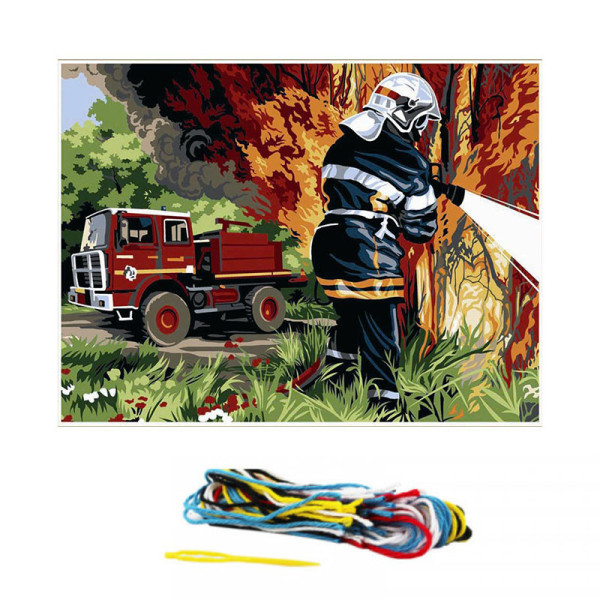 Kit complet canevas 15 x 20 cm motif pompier camion