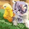 Kit complet canevas 15 x 20 cm motif poussin et chaton