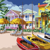 Kit complet canevas 15 x 20 cm paysage caraïbes barques