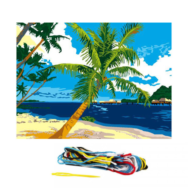 Kit complet canevas 15 x 20 cm motif plage des tropiques