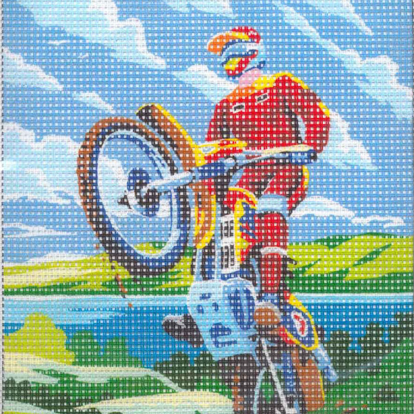 Kit complet canevas 15 x 20 cm motif moto cross