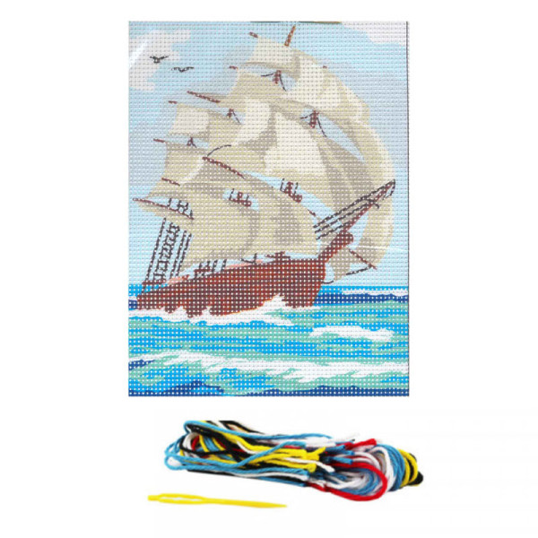 Kit complet canevas 15 x 20 cm motif bateau voilier caravelle