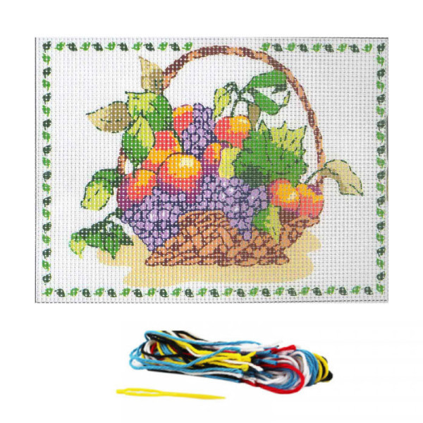 Kit complet canevas 15 x 20 cm motif panier de fruits