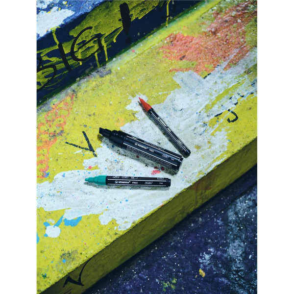 Etui carton de 3 marqueurs STABILO FREE acrylic pointes mixtes - noir