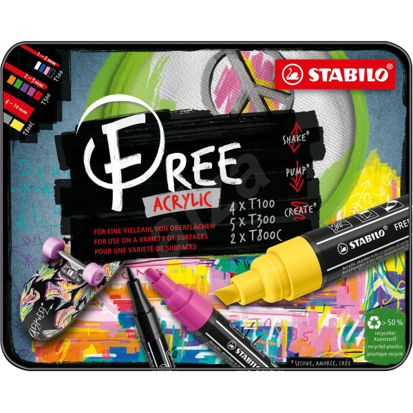 Kit de création de 11 marqueurs STABILO FREE acrylic - pointes mixtes