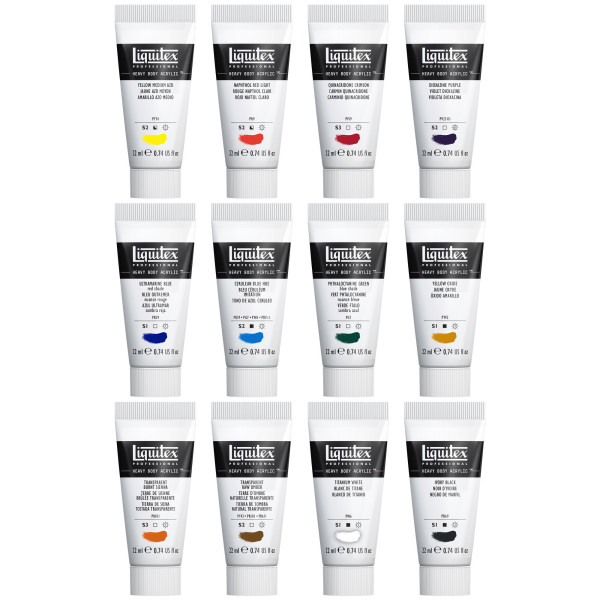 Coffret de 12 tubes de peinture acrylique Heavy Body Liquitex couleurs essentielles