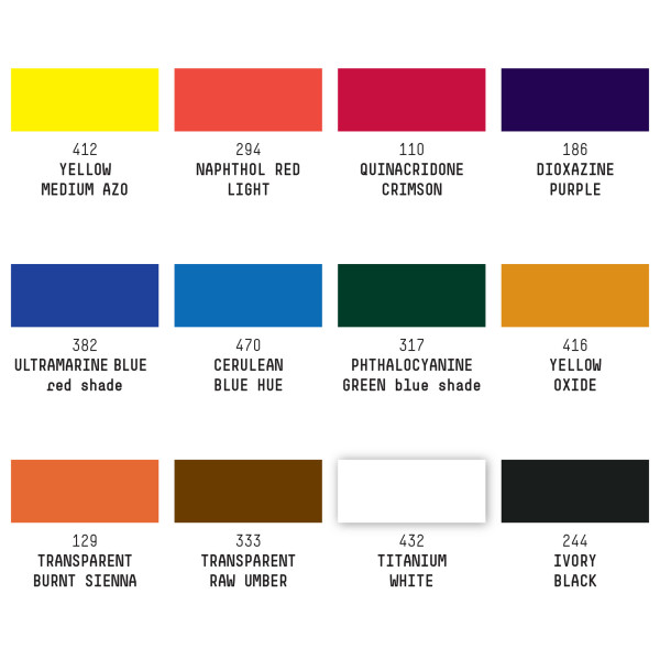 Coffret de 12 tubes de peinture acrylique Heavy Body Liquitex couleurs essentielles