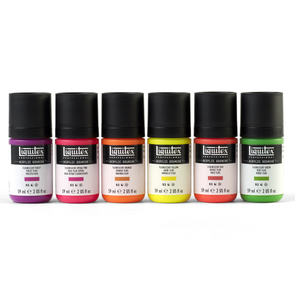 Coffret 6 flacons gouache acrylique Liquitex couleurs fluo