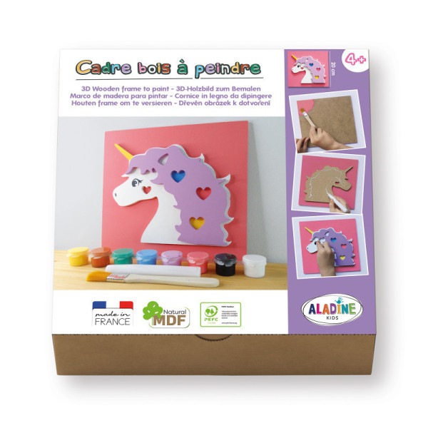 photo-Cadre en bois à décorer - Modèle licorne - Loisirs créatifs - Enfant - Aladine