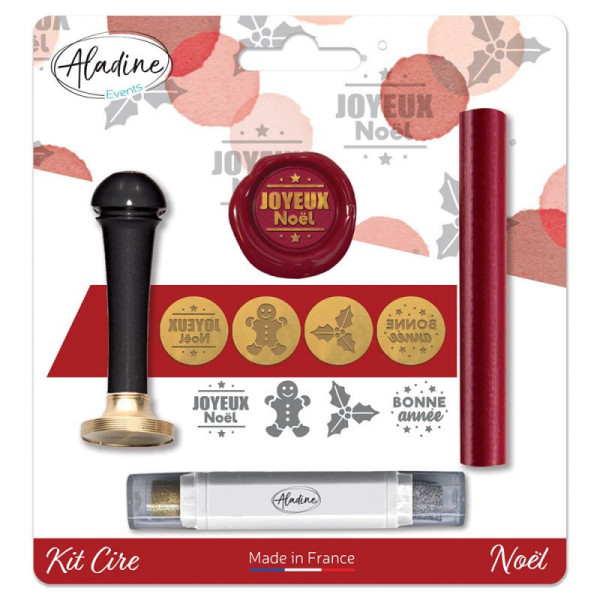 photo-Kit cachet de cire - Noël - Pour cadeau, cartes, invitations - Sceaux + cire + encreur