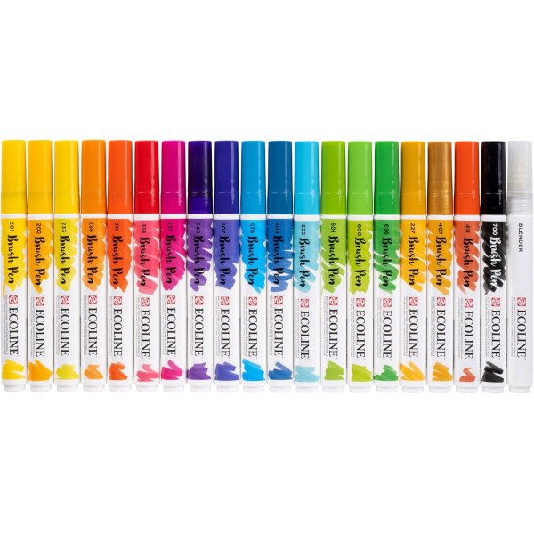 Feutres - Pointe pinceau - 20 couleurs - Aquarellable - Ecoline Brush Pen
