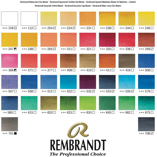 Peinture aquarelle - 42 godets + accessoires - Coffret bois - Rembrandt