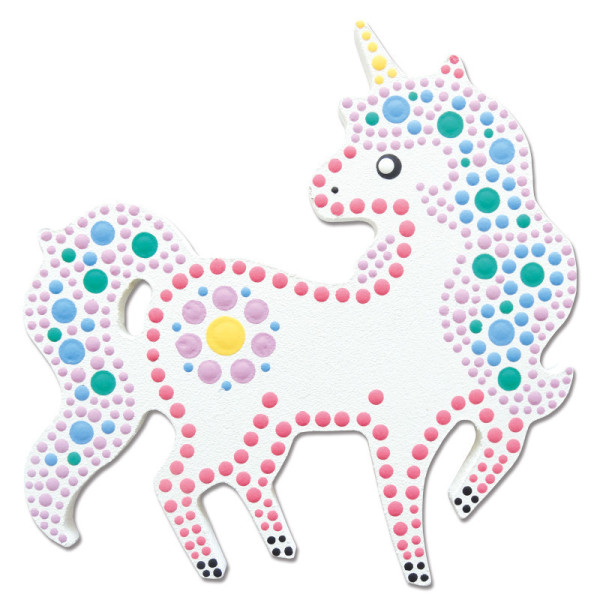 Peinture aux points - Sur bois - Coffret - Modèle licorne - Dès 6 ans - Formes, pochoirs, peintures