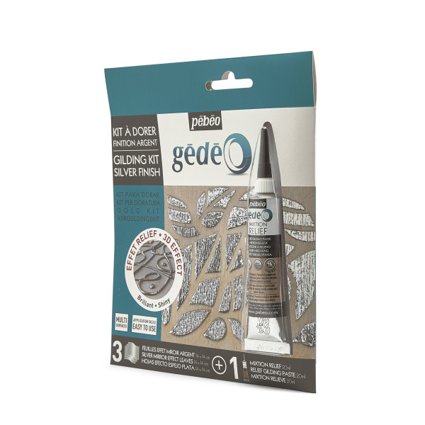 Kit dorure - Argent - Effet relief 3D - Brillant - Feuilles - Mixtion relief - Pébéo