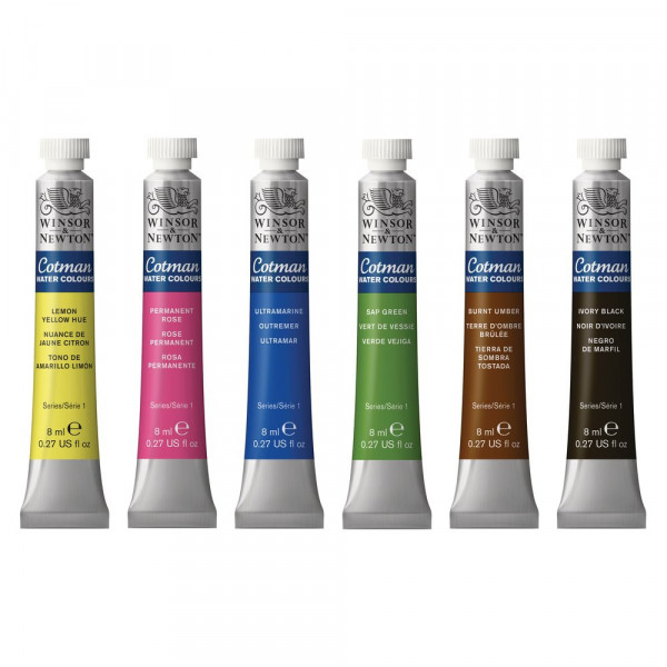 Boîte de 6 tubes de peinture aquarelle Cotman Winsor et Newton 8ml