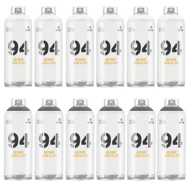 Lot de 12 bombes de peinture MTN 94 - Noir et Blanc - 400ml | Artmania