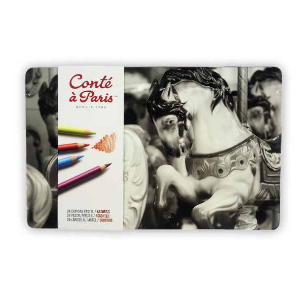 Boîte métal de 24 crayons pastel Conté à Paris assortiment couleurs