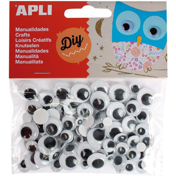 Sachet de 100 yeux ronds mobiles noirs adhésifs Apli